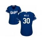 Women Majestic Los Angeles Dodgers #30 Maury Wills Replica Royal Blue Alternate 2017 World Series Bound Cool Base MLB Jersey