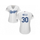 Women Majestic Los Angeles Dodgers #30 Maury Wills Replica White Home 2017 World Series Bound Cool Base MLB Jersey