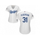 Women Majestic Los Angeles Dodgers #31 Joc Pederson Replica White Home 2017 World Series Bound Cool Base MLB Jersey
