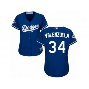 Women Majestic Los Angeles Dodgers #34 Fernando Valenzuela Replica Royal Blue Alternate 2017 World Series Bound Cool Base MLB Jersey