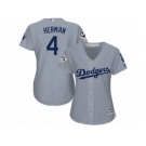 Women Majestic Los Angeles Dodgers #4 Babe Herman Replica Grey Road 2017 World Series Bound Cool Base MLB Jersey
