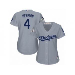 Women Majestic Los Angeles Dodgers #4 Babe Herman Replica Grey Road 2017 World Series Bound Cool Base MLB Jersey