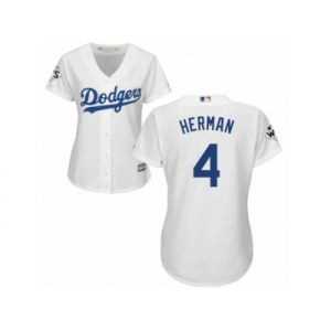 Women Majestic Los Angeles Dodgers #4 Babe Herman Replica White Home 2017 World Series Bound Cool Base MLB Jersey