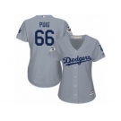 Women Majestic Los Angeles Dodgers #66 Yasiel Puig Replica Grey Road 2017 World Series Bound Cool Base MLB Jersey