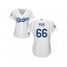 Women Majestic Los Angeles Dodgers #66 Yasiel Puig Replica White Home 2017 World Series Bound Cool Base MLB Jersey