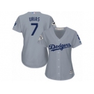 Women Majestic Los Angeles Dodgers #7 Julio Urias Authentic Grey Road 2017 World Series Bound Cool Base MLB Jersey