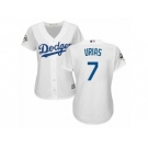 Women Majestic Los Angeles Dodgers #7 Julio Urias Replica White Home 2017 World Series Bound Cool Base MLB Jersey
