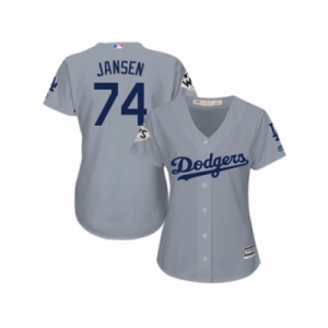 Women Majestic Los Angeles Dodgers #74 Kenley Jansen Replica Grey Road 2017 World Series Bound Cool Base MLB Jersey