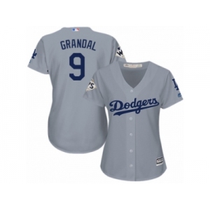 Women Majestic Los Angeles Dodgers #9 Yasmani Grandal Replica Grey Road 2017 World Series Bound Cool Base MLB Jersey