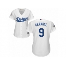 Women Majestic Los Angeles Dodgers #9 Yasmani Grandal Replica White Home 2017 World Series Bound Cool Base MLB Jersey