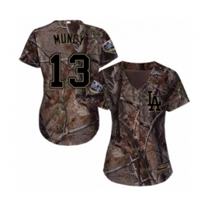 Women's Majestic Los Angeles Dodgers #13 Max Muncy Authentic Camo Realtree Collection Flex Base 2018 World Series MLB Jersey