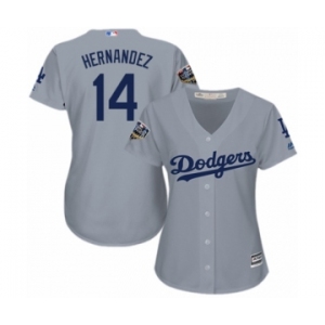 Women's Majestic Los Angeles Dodgers #14 Enrique Hernandez Authentic Grey Road Cool Base 2018 World Series MLB Jersey