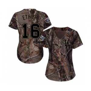 Women's Majestic Los Angeles Dodgers #16 Andre Ethier Authentic Camo Realtree Collection Flex Base 2018 World Series MLB Jersey