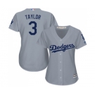 Women's Majestic Los Angeles Dodgers #3 Chris Taylor Authentic Grey Road Cool Base MLB Jersey