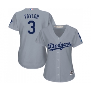 Women's Majestic Los Angeles Dodgers #3 Chris Taylor Authentic Grey Road Cool Base MLB Jersey