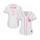 Women's Majestic Los Angeles Dodgers #3 Chris Taylor Authentic White Fashion Cool Base MLB Jersey