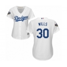 Women's Majestic Los Angeles Dodgers #30 Maury Wills Authentic White Home Cool Base 2018 World Series MLB Jersey