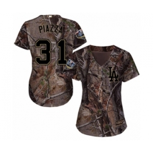 Women's Majestic Los Angeles Dodgers #31 Mike Piazza Authentic Camo Realtree Collection Flex Base 2018 World Series MLB Jersey