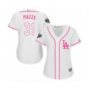 Women's Majestic Los Angeles Dodgers #31 Mike Piazza Authentic White Fashion Cool Base 2018 World Series MLB Jersey