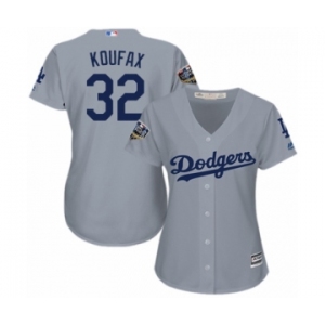 Women's Majestic Los Angeles Dodgers #32 Sandy Koufax Authentic Grey Road Cool Base 2018 World Series MLB Jersey