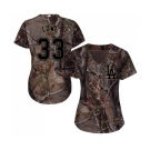 Women's Majestic Los Angeles Dodgers #33 Mark Lowe Authentic Camo Realtree Collection Flex Base MLB Jersey