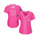 Women's Majestic Los Angeles Dodgers #33 Mark Lowe Authentic Pink Fashion Cool Base 2018 World Series MLB Jersey