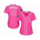 Women's Majestic Los Angeles Dodgers #42 Jackie Robinson Authentic Pink Fashion Cool Base 2018 World Series MLB Jersey