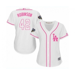 Women's Majestic Los Angeles Dodgers #42 Jackie Robinson Authentic White Fashion Cool Base 2018 World Series MLB Jersey