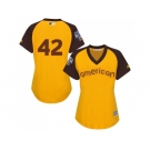 Women's Majestic Los Angeles Dodgers #42 Jackie Robinson Authentic Yellow 2016 All-Star American League BP Cool Base MLB Jersey