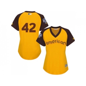 Women's Majestic Los Angeles Dodgers #42 Jackie Robinson Authentic Yellow 2016 All-Star American League BP Cool Base MLB Jersey