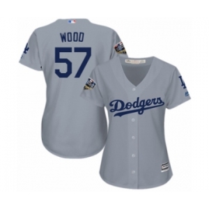 Women's Majestic Los Angeles Dodgers #57 Alex Wood Authentic Grey Road Cool Base 2018 World Series MLB Jersey