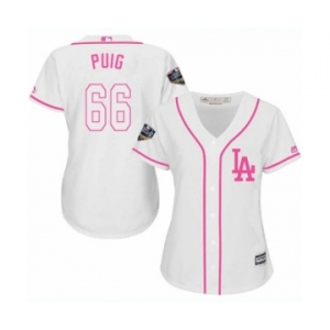 Women's Majestic Los Angeles Dodgers #66 Yasiel Puig Authentic White Fashion Cool Base 2018 World Series MLB Jersey