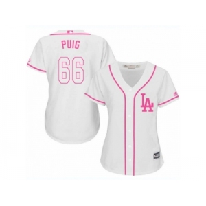 Women's Majestic Los Angeles Dodgers #66 Yasiel Puig Authentic White Fashion Cool Base MLB Jersey