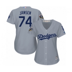 Women's Majestic Los Angeles Dodgers #74 Kenley Jansen Authentic Grey Road Cool Base 2018 World Series MLB Jersey
