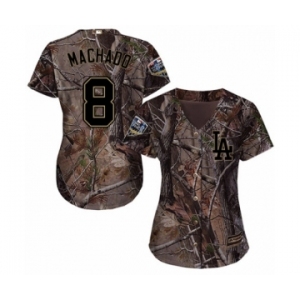 Women's Majestic Los Angeles Dodgers #8 Manny Machado Authentic Camo Realtree Collection Flex Base 2018 World Series MLB Jersey