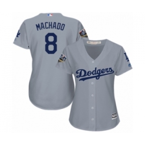 Women's Majestic Los Angeles Dodgers #8 Manny Machado Authentic Grey Road Cool Base 2018 World Series MLB Jersey