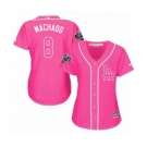 Women's Majestic Los Angeles Dodgers #8 Manny Machado Authentic Pink Fashion Cool Base 2018 World Series MLB Jersey