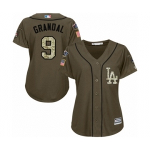 Women's Majestic Los Angeles Dodgers #9 Yasmani Grandal Authentic Green Salute to Service 2018 World Series MLB Jersey