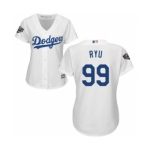 Women's Majestic Los Angeles Dodgers #99 Hyun-Jin Ryu Authentic White Home Cool Base 2018 World Series MLB Jersey
