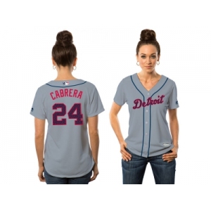 Women's Detroit Tigers #24 Miguel Cabrera Majestic Gray Fashion Stars & Stripes Cool Base Jersey