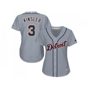 Women's Detroit Tigers #3 Ian Kinsler Grey Road Stitched MLB Jersey