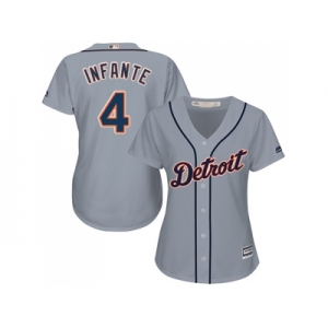 Women's Detroit Tigers #4 Omar Infante Grey Road Stitched MLB Jersey