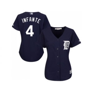Women's Detroit Tigers #4 Omar Infante Navy Blue Alternate Stitched MLB Jersey