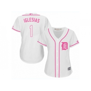 Women's Majestic Detroit Tigers #1 Jose Iglesias Replica White Fashion Cool Base MLB Jersey