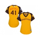 Women's Majestic Detroit Tigers #41 Victor Martinez Authentic Yellow 2016 All-Star American League BP Cool Base MLB Jersey