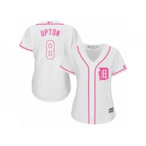 Women's Majestic Detroit Tigers #8 Justin Upton Authentic White Fashion Cool Base MLB Jersey