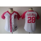 women mlb detroit tigers #28 fielder white pink[2012]