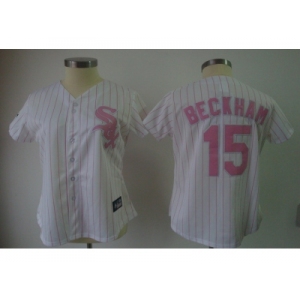 MLB Women Jerseys Chicago White Sox #15 beckham White[pink strip]