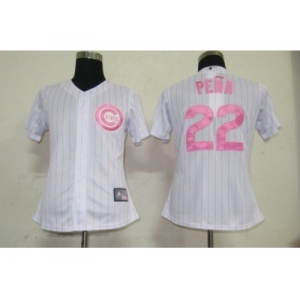MLB Women Jerseys Chicago Cubs #22 Pena White[Pink strip]