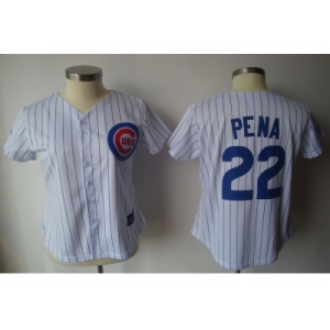 MLB Women Jerseys Chicago Cubs #22 pena White[blue strip]